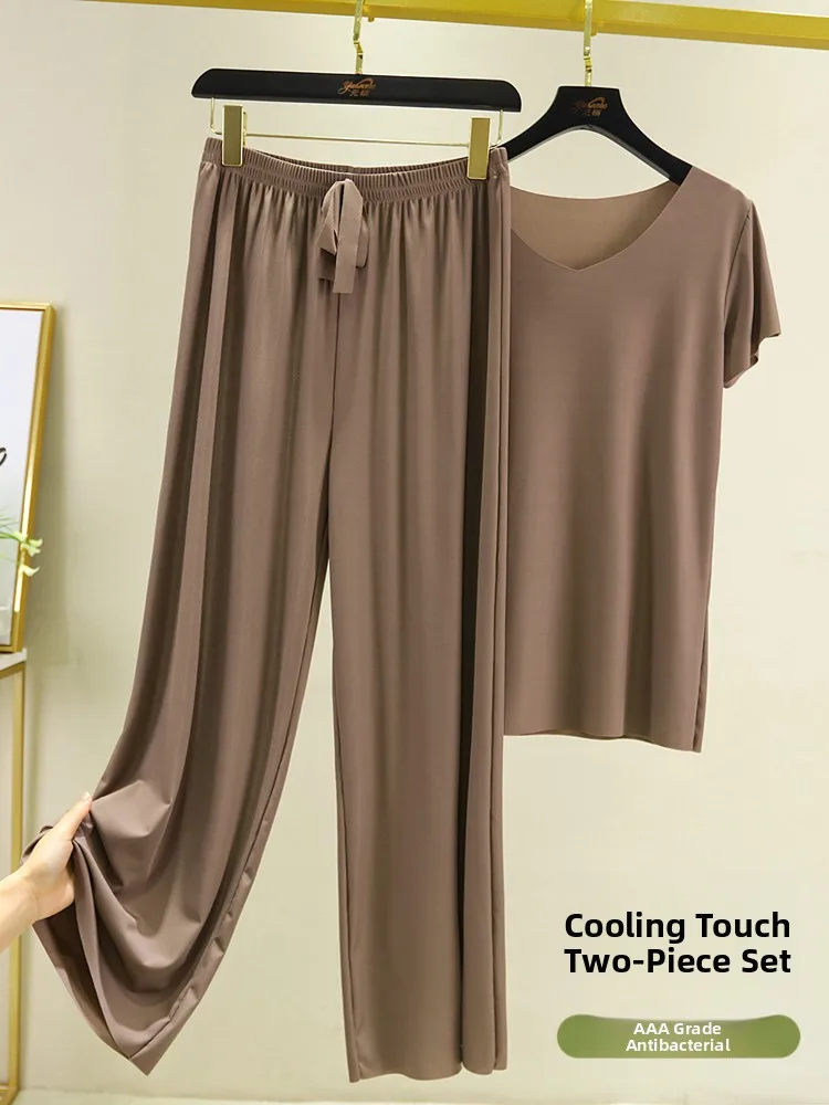 Ice Silk V-Neck T-Shirt Set Women Summer Thin Casual Wearable Long Pants Home Clothes Pure Color Sleepwear Two-Piece Set
Ice Silk V-Neck T-Shirt Set Women Summer Thin Casual Wearable Long Pants Home Clothes Pure Color Sleepwear Two-Piece Set