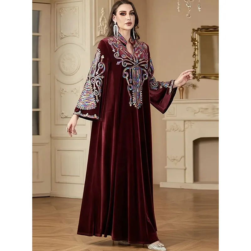 Luxury Burgundy Velvet Women Dress 2026 New Embroidered V-neck Flare Sleeve Gown Ladies Elegant Formal Long Dresses
Luxury Burgundy Velvet Women Dress 2026 New Embroidered V-neck Flare Sleeve Gown Ladies Elegant Formal Long Dresses