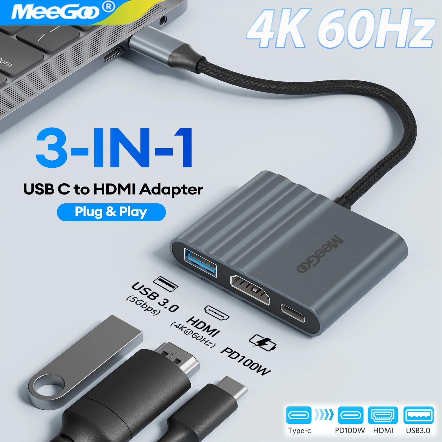 MeeGoo USB 3.0 Adapter HUB Type C to 4K60Hz HDMI-Compatible Docking Station RJ45 PD Splitter For MacBook iPad Laptop Accessorie
MeeGoo USB 3.0 Adapter HUB Type C to 4K60Hz HDMI-Compatible Docking Station RJ45 PD Splitter For MacBook iPad Laptop Accessorie
