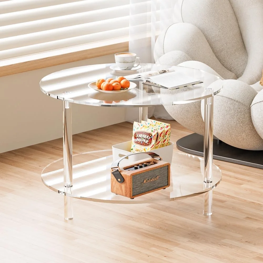 23.6x23.6x16.5 Inch Modern Round Acrylic Coffee Table - 2-Tier Clear Lucite Table with Storage, Durable & Easy Assembly
23.6x23.6x16.5 Inch Modern Round Acrylic Coffee Table - 2-Tier Clear Lucite Table with Storage, Durable & Easy Assembly