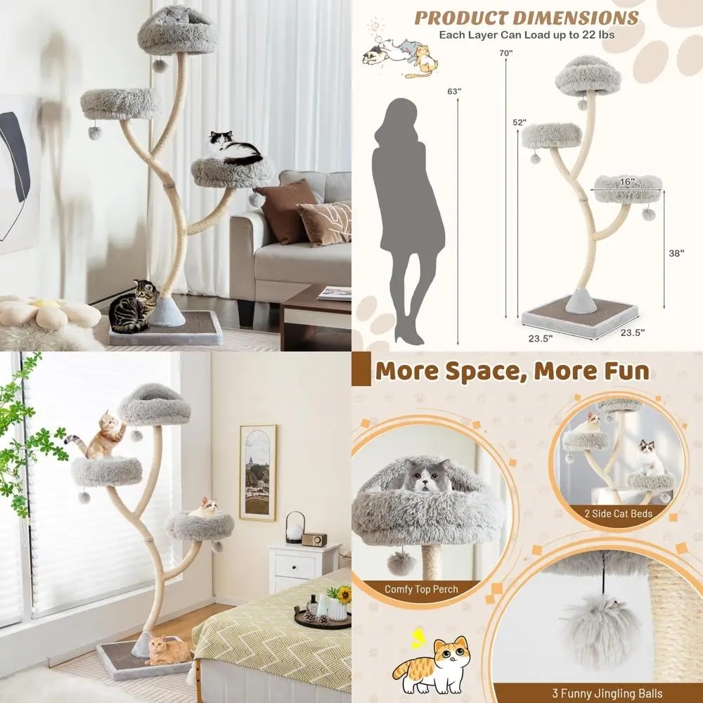 Большая многоуровневая башня для кошек высотой 70 дюймов с 3 теплыми промежностью, 3 шариками, когтеточками из сизаля и кабаном.
Большая многоуровневая башня для кошек высотой 70 дюймов с 3 теплыми промежностью, 3 шариками, когтеточками из сизаля и кабаном.