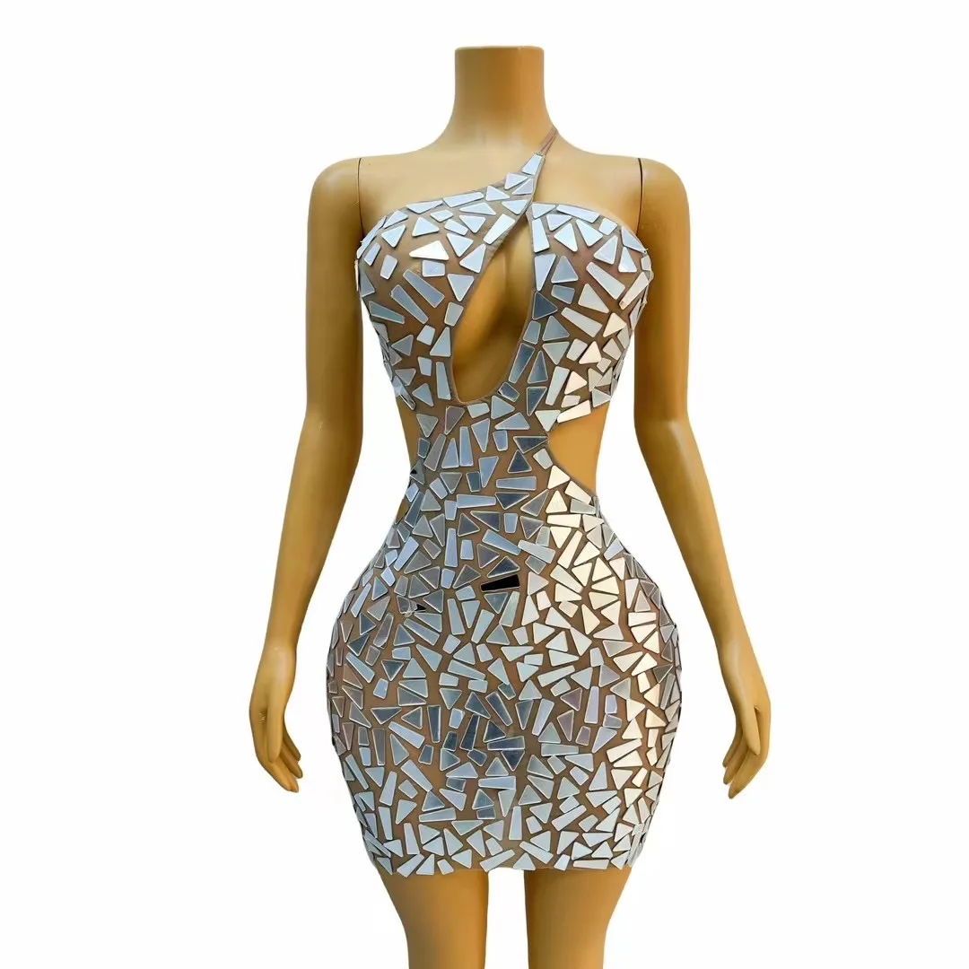 New Designed Shining Silver Mirrors SleevelessBirthday Celebrate Transparent Mlni Dress SexyStretch Costume Outfit Prom C266
New Designed Shining Silver Mirrors SleevelessBirthday Celebrate Transparent Mlni Dress SexyStretch Costume Outfit Prom C266