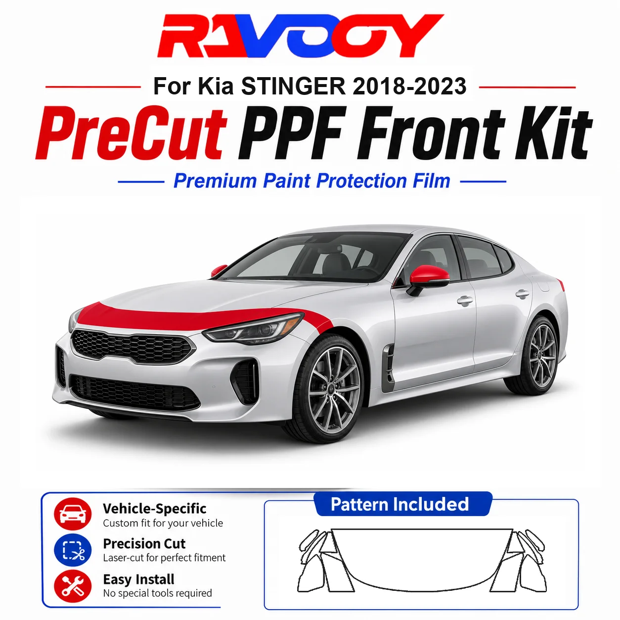8.5mil TPU Precut PPF Kit For Kia STINGER 2018-2023 - Hood, Fenders & Mirror Set - Self-Healing Clear Bra Film
8.5mil TPU Precut PPF Kit For Kia STINGER 2018-2023 - Hood, Fenders & Mirror Set - Self-Healing Clear Bra Film