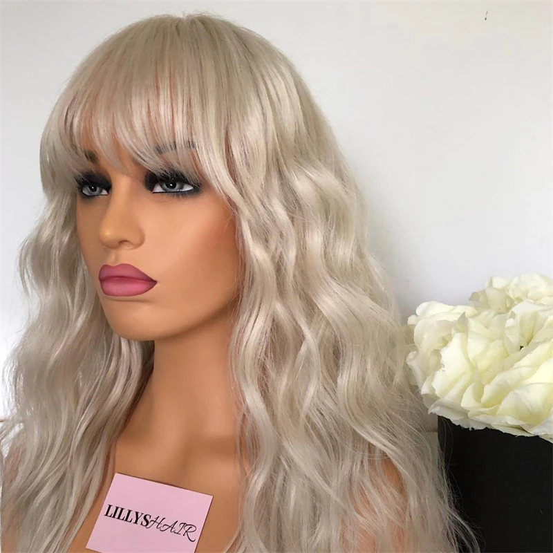 New in Silver Icy Blonde Lace Front Wig with Bangs Natural Curly Soft Synthetic Lace Frontal Wigs for Women Cosplay Cheap Sale
New in Silver Icy Blonde Lace Front Wig with Bangs Natural Curly Soft Synthetic Lace Frontal Wigs for Women Cosplay Cheap Sale