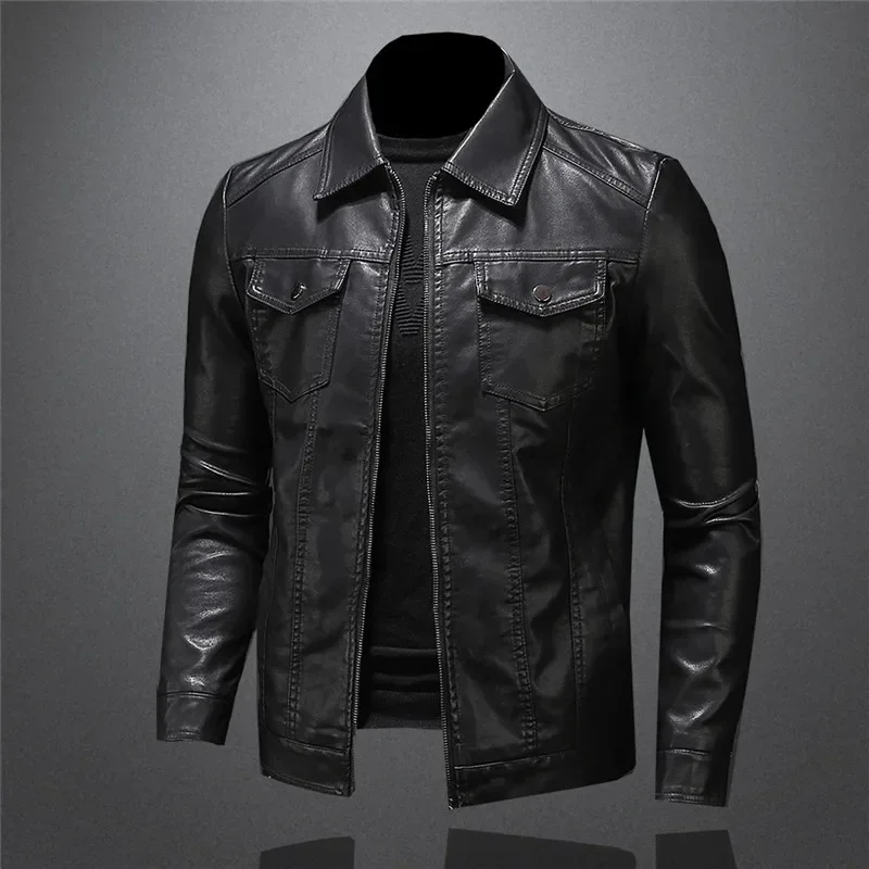 Leather Jacket Large Size Zipper Business Coat Male Spring and Autumn High Quality Pocket Black Zipper Lapel Slim Fit Pu Coat
Leather Jacket Large Size Zipper Business Coat Male Spring and Autumn High Quality Pocket Black Zipper Lapel Slim Fit Pu Coat
