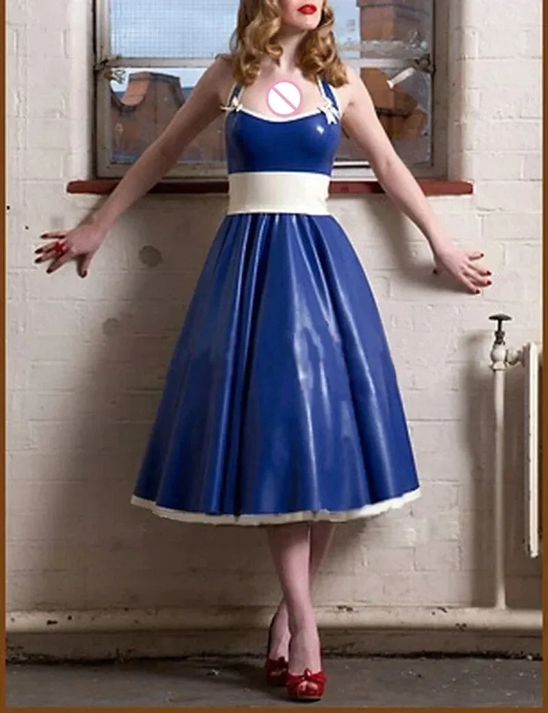 Sexy Dark Blue Halter Latex Dresses Rubber Ball Gowns Women Formal Long Dress Backless with Belt
Sexy Dark Blue Halter Latex Dresses Rubber Ball Gowns Women Formal Long Dress Backless with Belt
