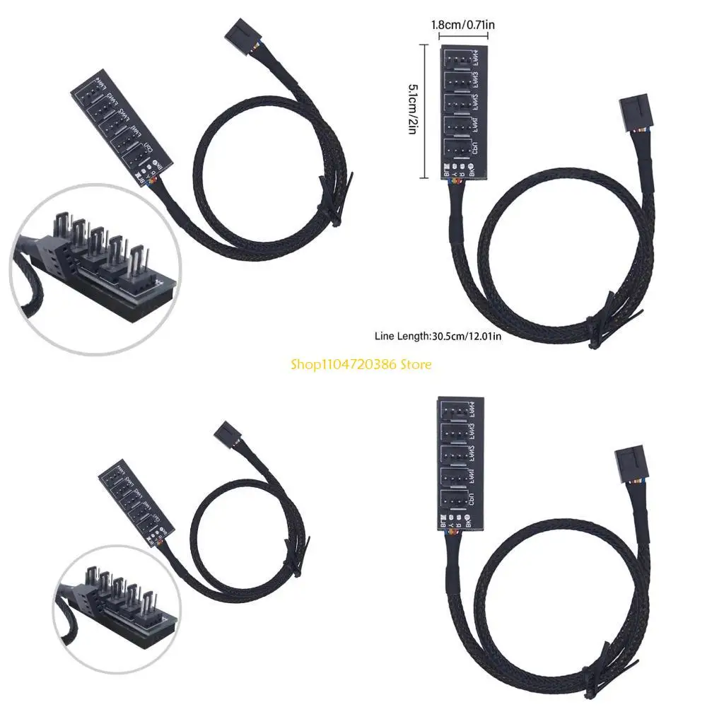 K0EA PWM Fan Adapter 5 Way Splitter for 4Pin Computer Motherboards Fan Controller