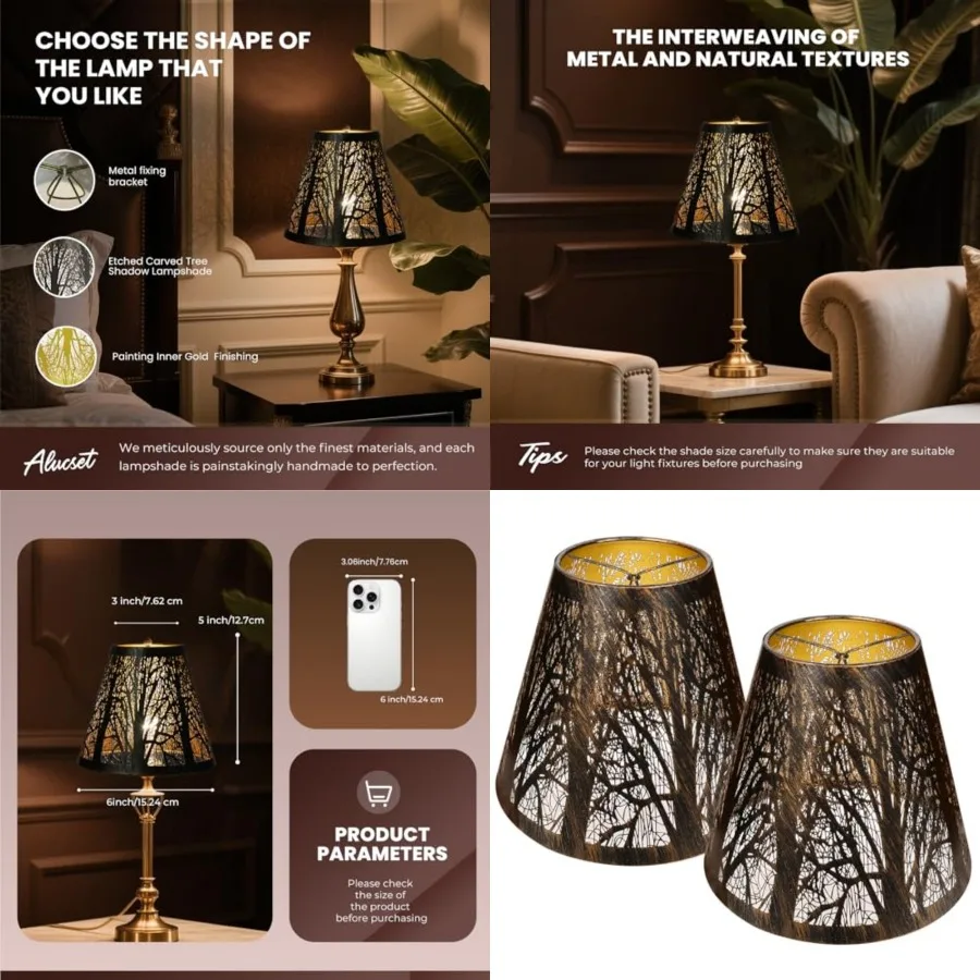Chandelier Lamp Shades Set of 2, Small Metal Lampshade Etched Forest Pattern Chandelier Shades For Candelabra Bulbs, Clip-on Bu
Chandelier Lamp Shades Set of 2, Small Metal Lampshade Etched Forest Pattern Chandelier Shades For Candelabra Bulbs, Clip-on Bu