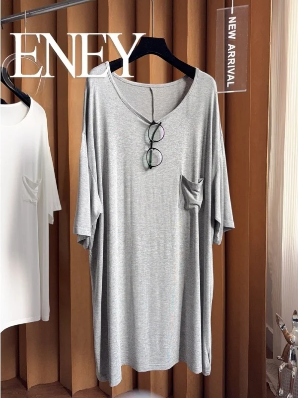 Comfortable Large T Skirt Modal Draped Home Wear round Neck Summer Top Women's plus Size Casual Style with Pocket Mid-Length
Comfortable Large T Skirt Modal Draped Home Wear round Neck Summer Top Women's plus Size Casual Style with Pocket Mid-Length