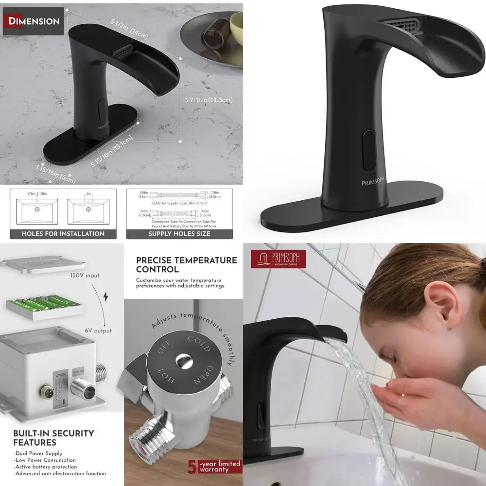 Battery or Plug-in Touchless Infrared Smart Faucet for Commercial Bathroom Sinks, Matte Black
Battery or Plug-in Touchless Infrared Smart Faucet for Commercial Bathroom Sinks, Matte Black