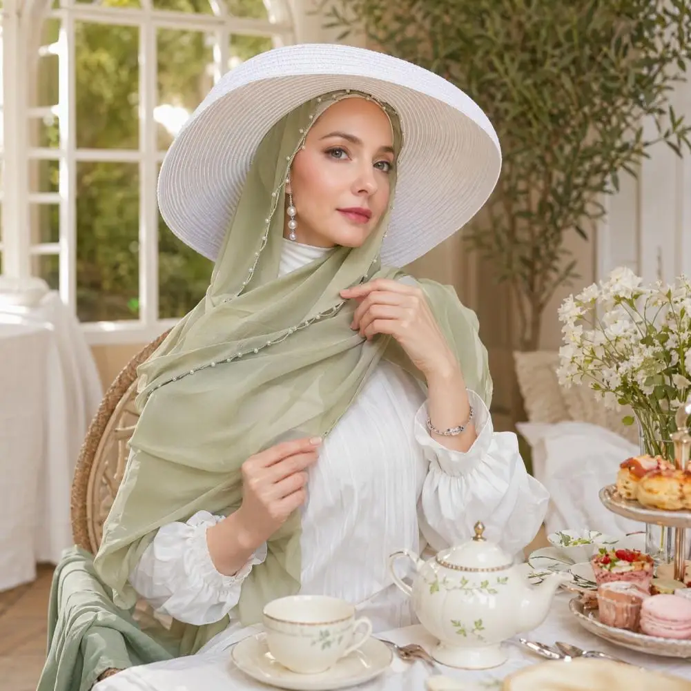 Summer Breathable Shawl Ethnic Style Washable Chiffon Texture Head Wrap with Faux Pearl Chain, Drape Headscarf for Daily Wear
Summer Breathable Shawl Ethnic Style Washable Chiffon Texture Head Wrap with Faux Pearl Chain, Drape Headscarf for Daily Wear