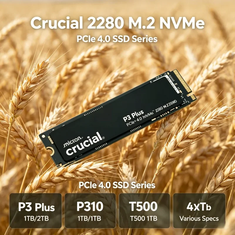 Multiple 2280 M.2 PCIe 4.0 NVMe Internal SSDs, Crucial P3 Plus, P310, T500 in 1TB/2TB, Various Models with OEM Packaging
Multiple 2280 M.2 PCIe 4.0 NVMe Internal SSDs, Crucial P3 Plus, P310, T500 in 1TB/2TB, Various Models with OEM Packaging