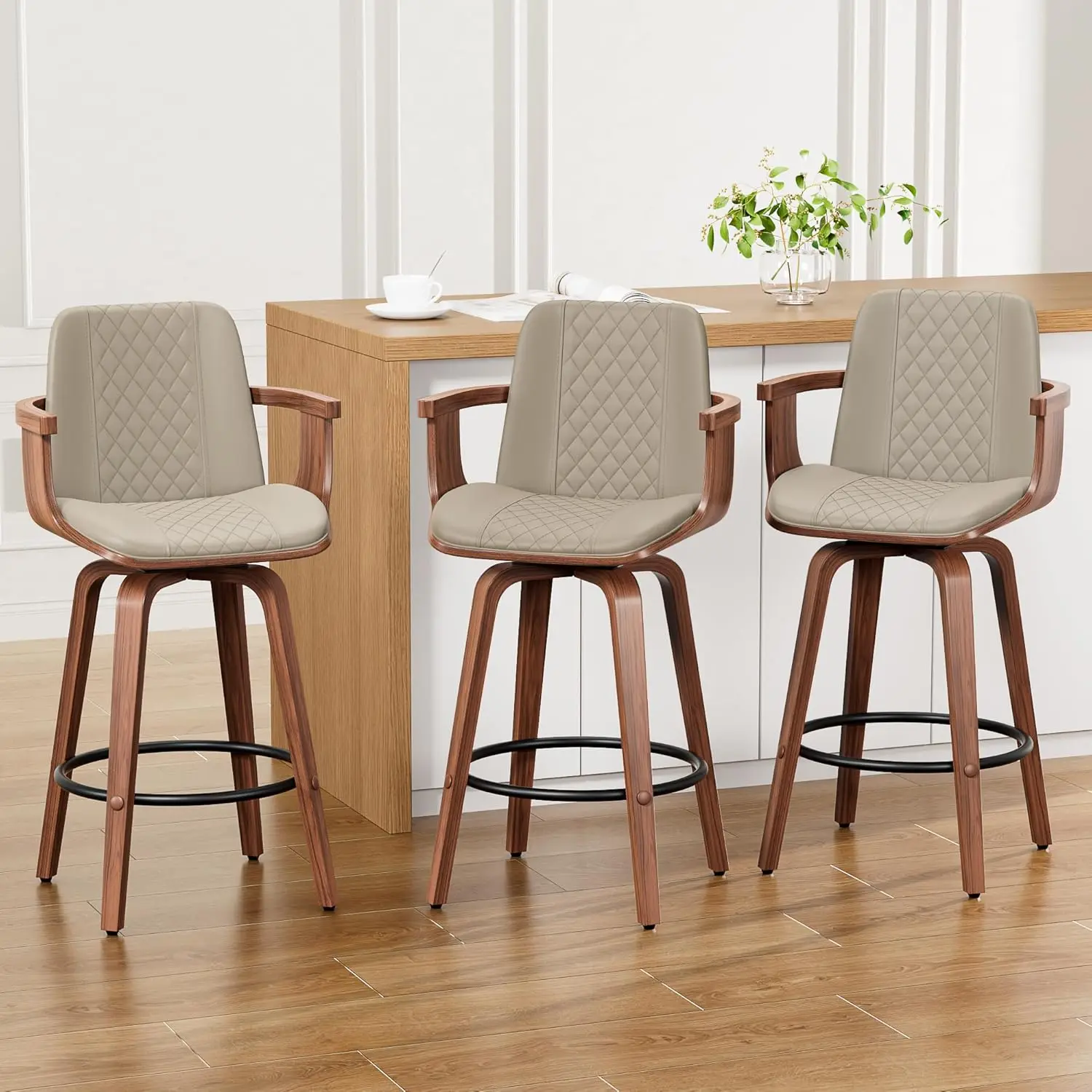 26" Bentwood Swivel Bar Stools Set of 3 PU Leather Back Arm Footrest Counter Height Kitchen Island Greige Customized
26" Bentwood Swivel Bar Stools Set of 3 PU Leather Back Arm Footrest Counter Height Kitchen Island Greige Customized
