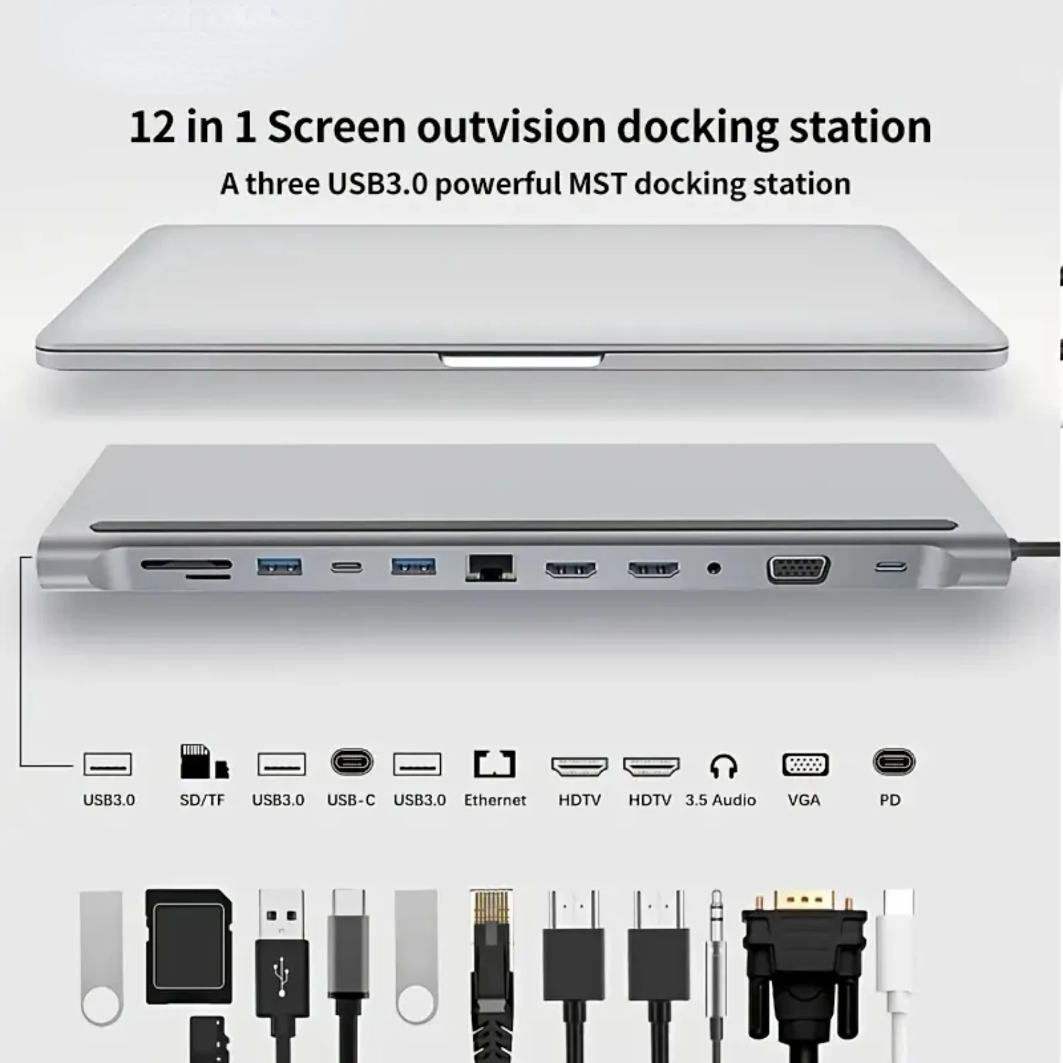 Versatile 12-in-1 Type-C Docking Station with MST Multi-Screen Technology for Dual HDMI and VGA Connections
Versatile 12-in-1 Type-C Docking Station with MST Multi-Screen Technology for Dual HDMI and VGA Connections