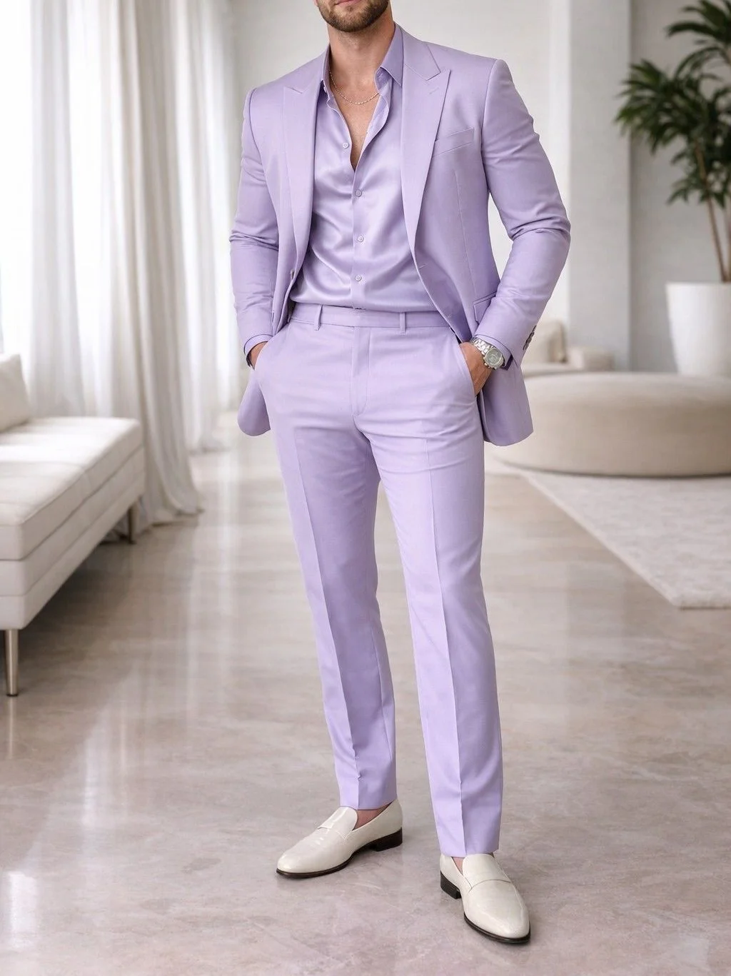 2 Piece Men Lavender Suit Slim Fit Light Purple Blazer Pants Formal Wedding Business Party Suit Sets
2 Piece Men Lavender Suit Slim Fit Light Purple Blazer Pants Formal Wedding Business Party Suit Sets