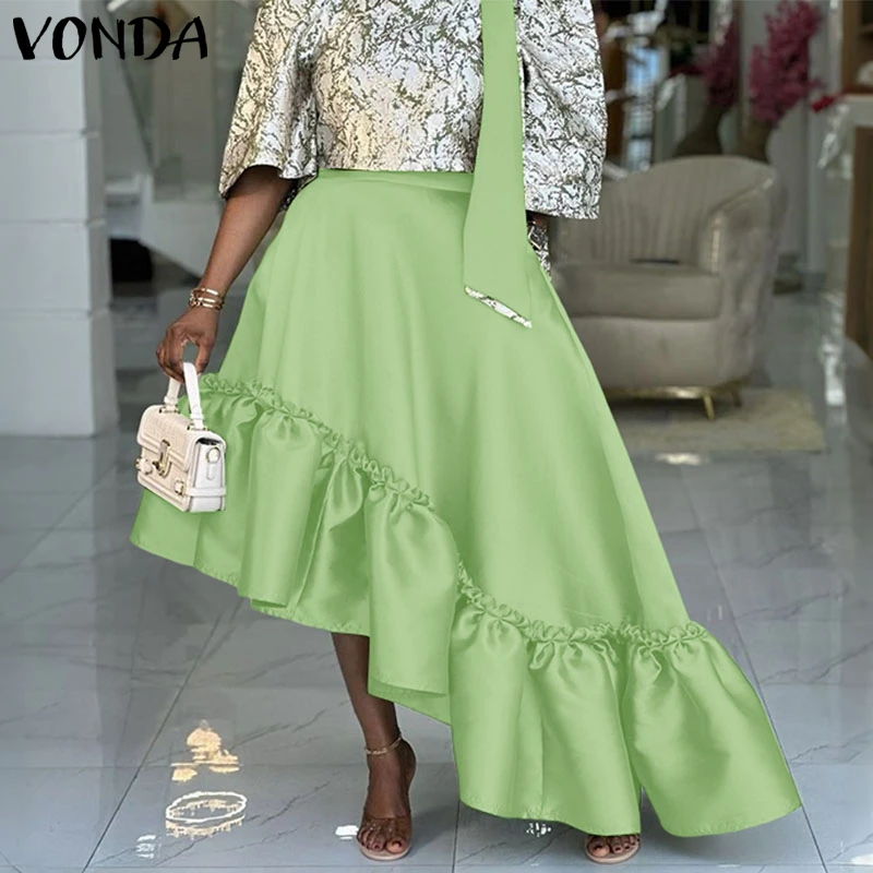 Plus Size 5XL VONDA Elegant Asymmetrical Skirts Women Fashion High Waist Satin Long Bottom Summer Ruffled Maxi Jupes Faldas Saia
Plus Size 5XL VONDA Elegant Asymmetrical Skirts Women Fashion High Waist Satin Long Bottom Summer Ruffled Maxi Jupes Faldas Saia