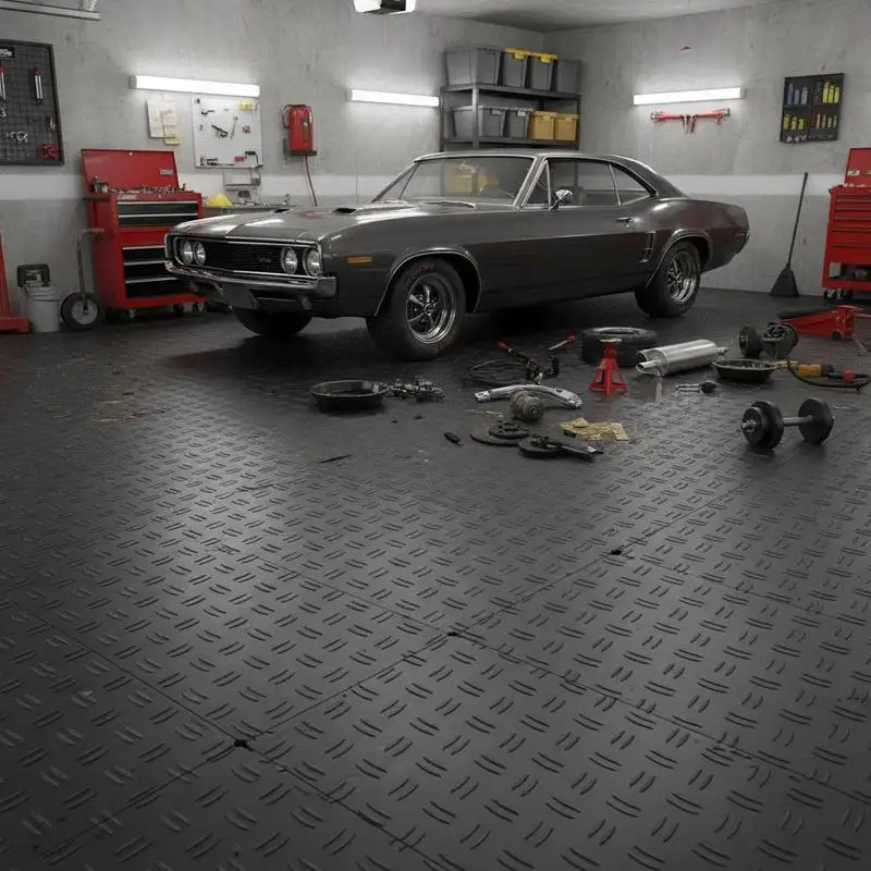 Modular Flooring Panels 12 x 12 x 0.53 inch 25 Pack For Garages Basements Repair Shops Double-Sided Texture Interlocking Design Plastic Material Black
Modular Flooring Panels 12 x 12 x 0.53 inch 25 Pack For Garages Basements Repair Shops Double-Sided Texture Interlocking Design Plastic Material Black