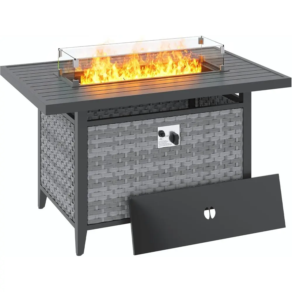 43 Inch Rattan Propane ire Pit Table with 55,000 ,CSA-Certiied 304 StainlSteel Gas irt with Wind Guard Glass,Waterproo Cover, Ea
43 Inch Rattan Propane ire Pit Table with 55,000 ,CSA-Certiied 304 StainlSteel Gas irt with Wind Guard Glass,Waterproo Cover, Ea