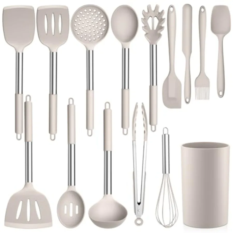 15 Pcs Kitchen Cooking Utensils Set with Holder, Silicone Kitchen Tools with Stainl Steel Handle, Heat Resistant Gadgets, Brush
15 Pcs Kitchen Cooking Utensils Set with Holder, Silicone Kitchen Tools with Stainl Steel Handle, Heat Resistant Gadgets, Brush