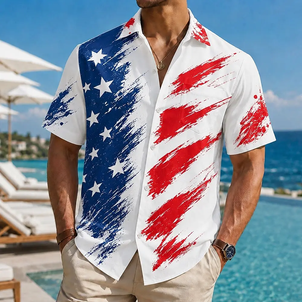 Men's Short Sleeve Button Shirt, Distressed Brushstroke American Flag Star Stripe Print, Loose Fit for Summer Daily Outfits
Men's Short Sleeve Button Shirt, Distressed Brushstroke American Flag Star Stripe Print, Loose Fit for Summer Daily Outfits