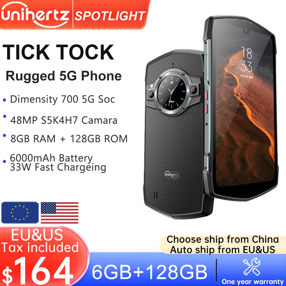 Unihertz Tick Tock 5G Rugged Smartphone Android 6+256GB 48MP Camera Cellphone 6000mAh Phone with Dual-Screen IP 68 Waterproof
Unihertz Tick Tock 5G Rugged Smartphone Android 6+256GB 48MP Camera Cellphone 6000mAh Phone with Dual-Screen IP 68 Waterproof