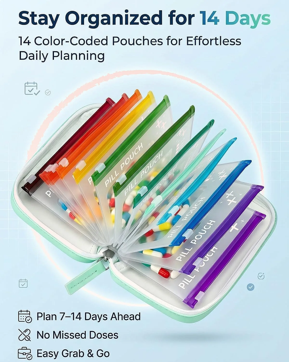 A8 Waterproof Pill Organizer Set Travel Medicine Case 14 Color-Coded Pouches Leakproof
A8 Waterproof Pill Organizer Set Travel Medicine Case 14 Color-Coded Pouches Leakproof