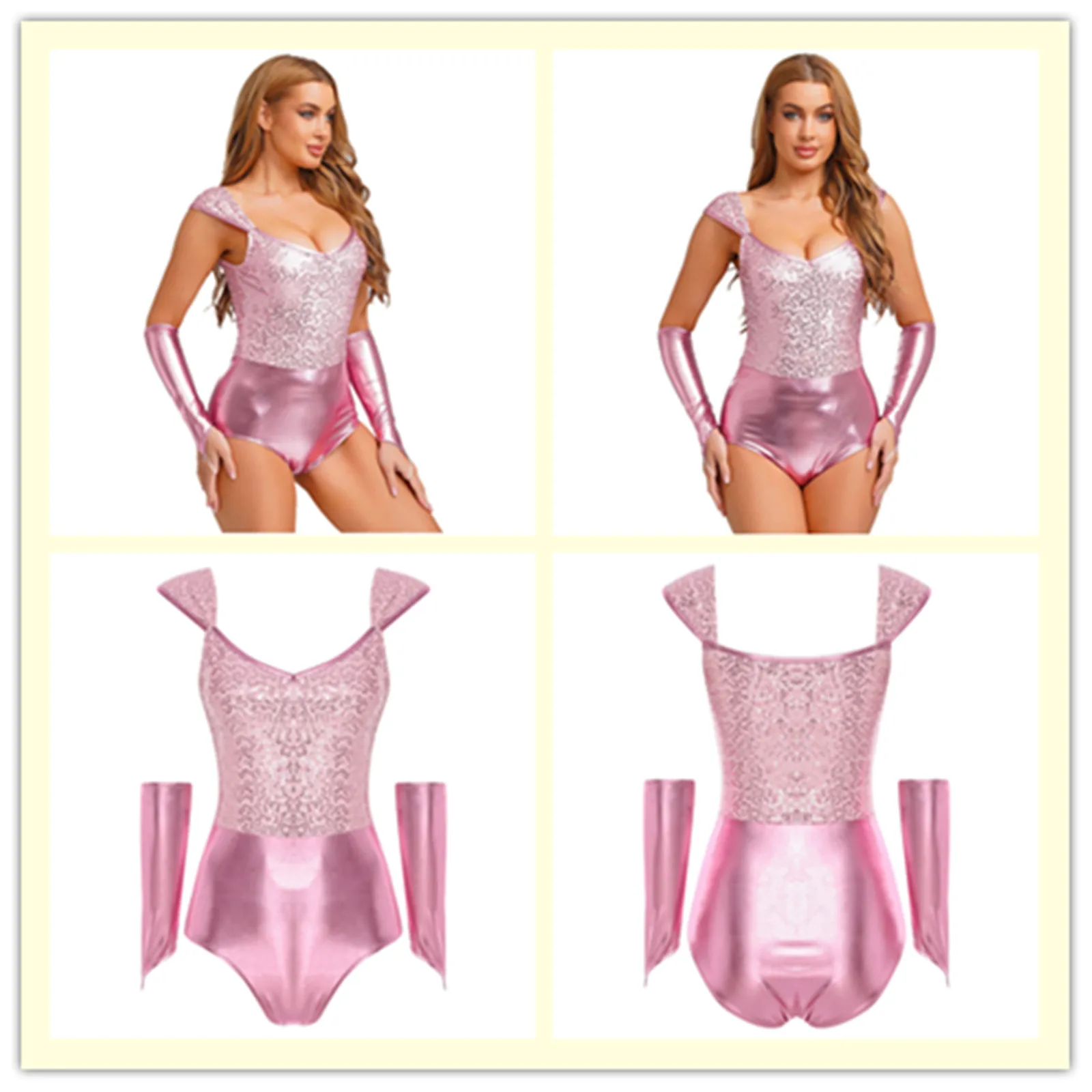 Womens Gymnastics Leotards Romper Sexy Clubwear Halloween Outfits Glittery Sequin Metallic Shiny Bodysuit with Removable Sleeves
Womens Gymnastics Leotards Romper Sexy Clubwear Halloween Outfits Glittery Sequin Metallic Shiny Bodysuit with Removable Sleeves