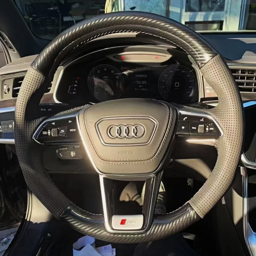 Чехол на руль автомобиля из натуральной кожи из углеродного волокна для Audi A6 (C8) Avant Allroad 2018-2019 A7 (K8) 2018-2019 S7 
Чехол на руль автомобиля из натуральной кожи из углеродного волокна для Audi A6 (C8) Avant Allroad 2018-2019 A7 (K8) 2018-2019 S7