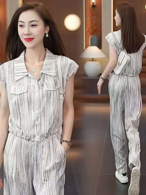 Korean Style Casual Stripe Top And Straight Leg Pants Two Piece Set Women's Fashion Age Reduction Sleeveless Summer Outfit
Korean Style Casual Stripe Top And Straight Leg Pants Two Piece Set Women's Fashion Age Reduction Sleeveless Summer Outfit