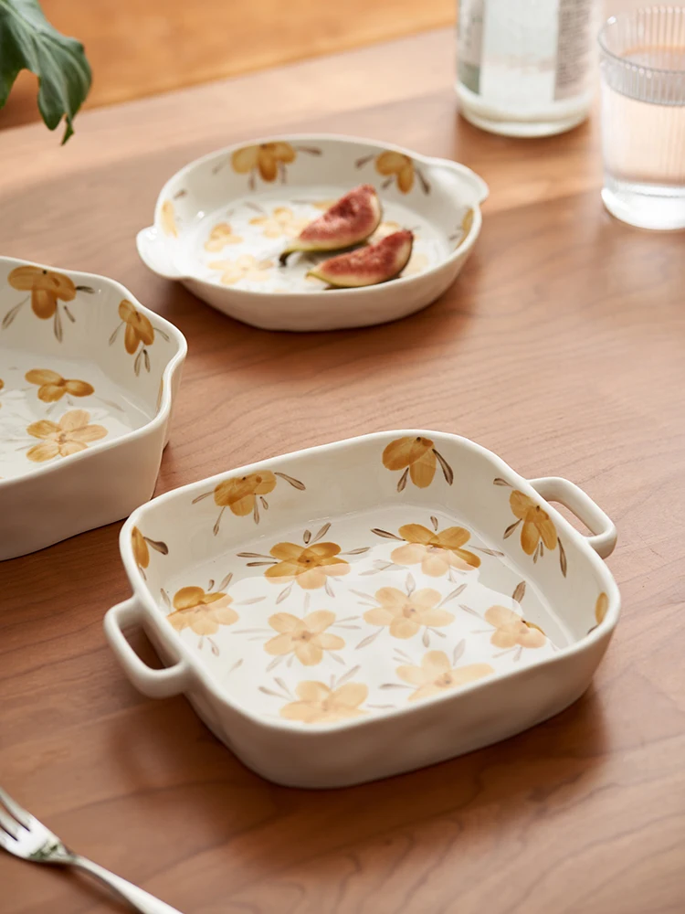 Small Yellow Flower Baking Bowl for Oven Special Bowl Household Ceramic Bowl Two-ear Cheese Baking Bowl with Handle
Small Yellow Flower Baking Bowl for Oven Special Bowl Household Ceramic Bowl Two-ear Cheese Baking Bowl with Handle