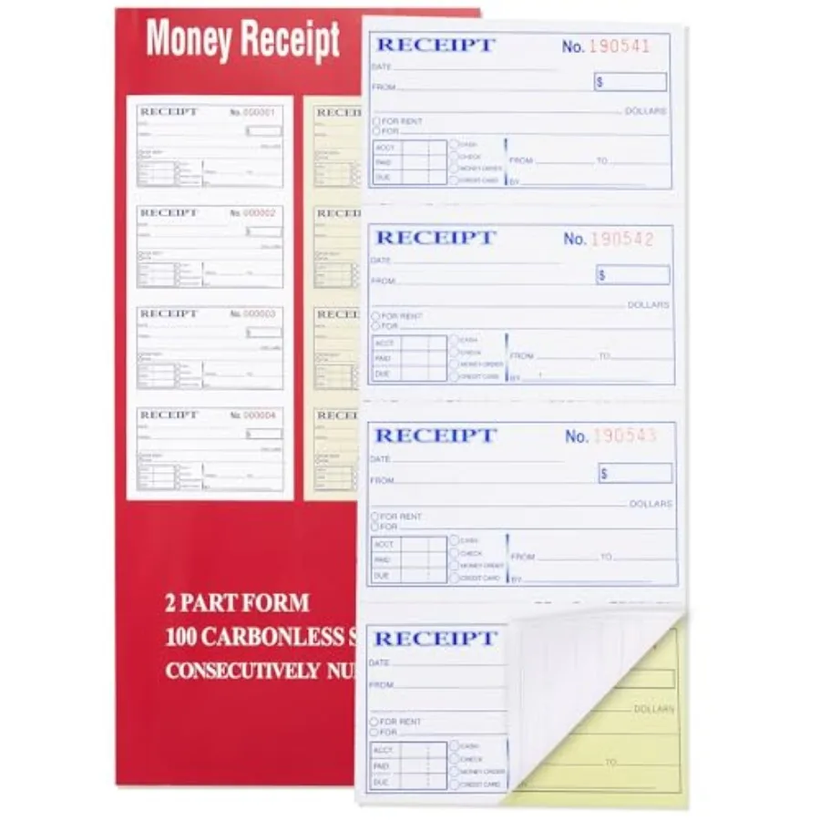 Receipt Book with Carbon Copies, 2-Part carbonless, 100 Sets per Book, 4 Receipts per Page
Receipt Book with Carbon Copies, 2-Part carbonless, 100 Sets per Book, 4 Receipts per Page
