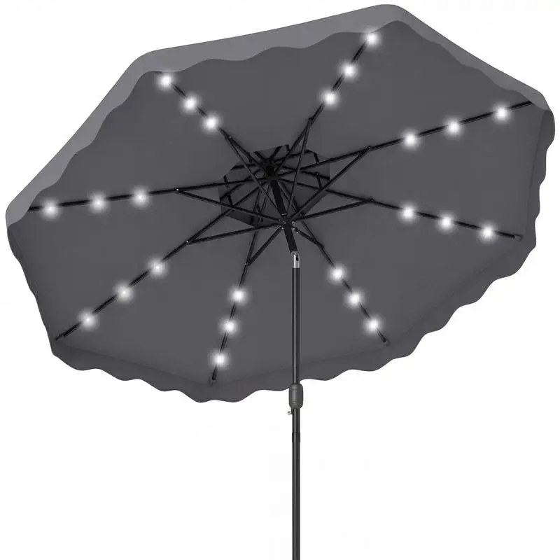 9 FT Solar LED Patio Umbrella Push-Button Tilt and Crank 24 LED Lights and 8 Ribs-Gray
9 FT Solar LED Patio Umbrella Push-Button Tilt and Crank 24 LED Lights and 8 Ribs-Gray