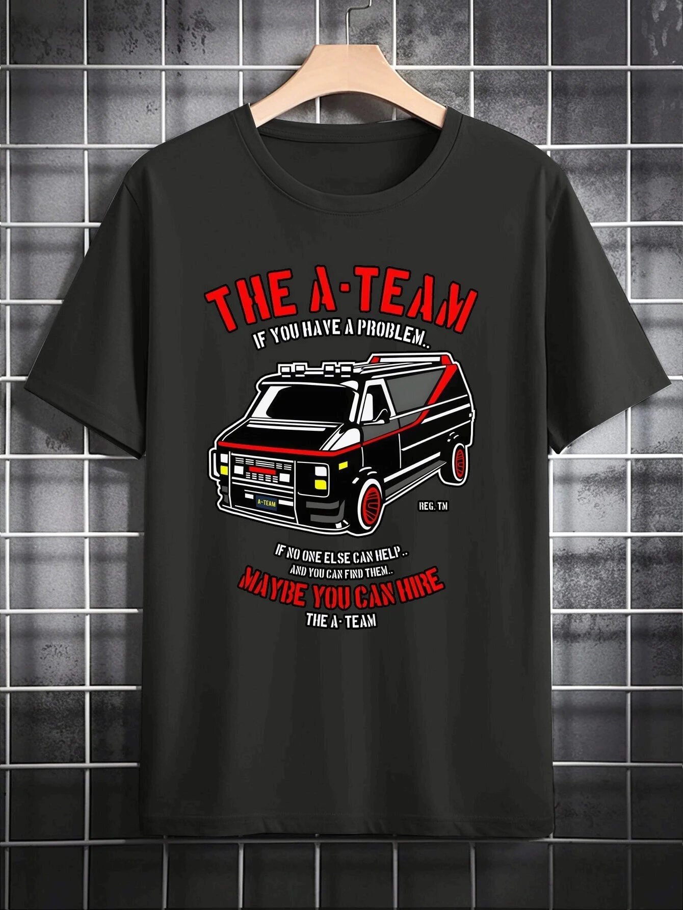 Men's Casual Crew Neck T-Shirt with "THE A-TEAM" Graphic Print - Black, Red & White Design, Polyester
Men's Casual Crew Neck T-Shirt with "THE A-TEAM" Graphic Print - Black, Red & White Design, Polyester