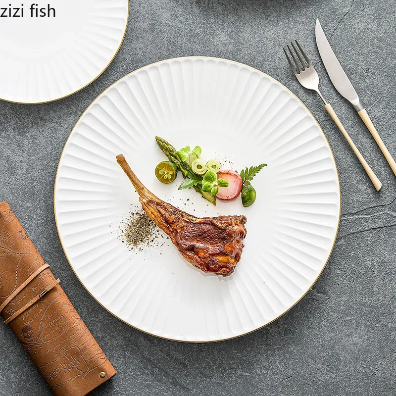 Golden Edged Ceramic Plate Steak Plate Pasta Dish Serving Plate Salad Plates Dessert Snack Plates Molecular Cuisine Tableware
Golden Edged Ceramic Plate Steak Plate Pasta Dish Serving Plate Salad Plates Dessert Snack Plates Molecular Cuisine Tableware