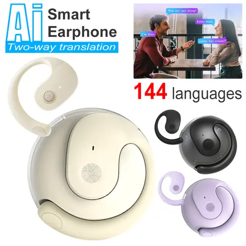 AI Translator Headphones 144 Languages Real Time Two-Way Translation Bluetooth Headset for Business Wireless Waterproof Earbuds