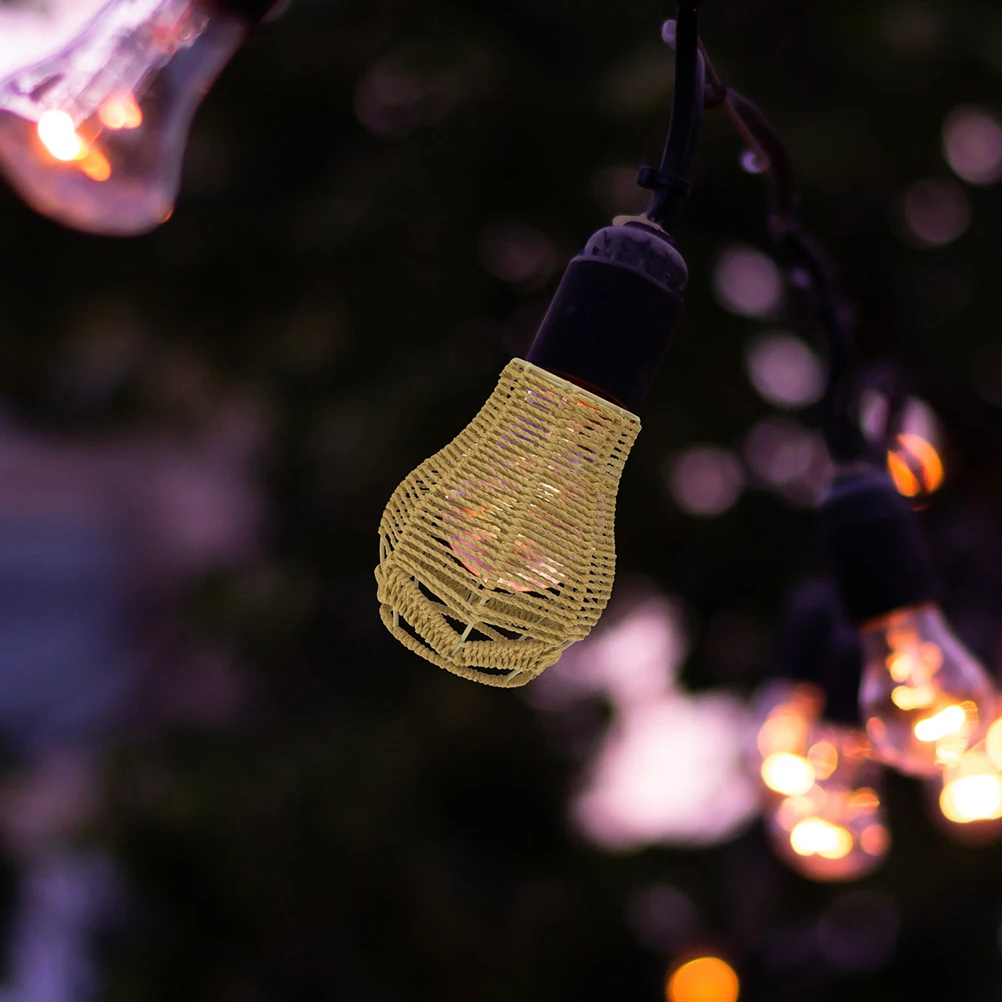 2Pcs Imitation Rattan Lamp Shade Handmade Paper Rope Woven Chandelier Ceiling Light Cover Retro Style Decorative Lampshade