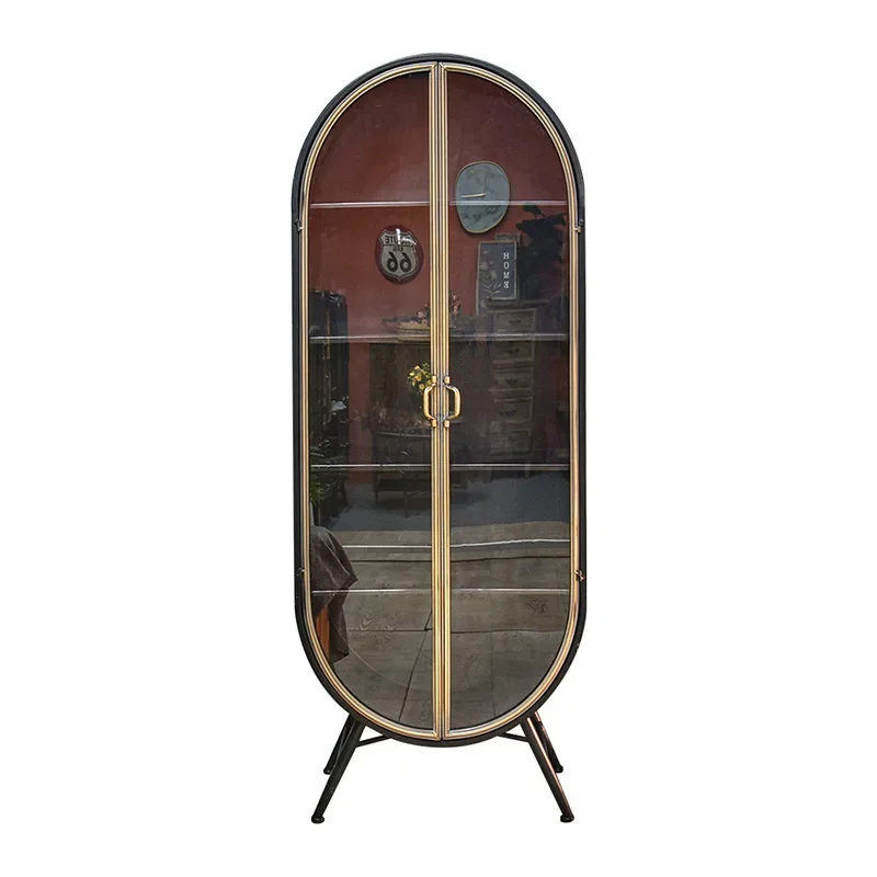 French retro industrial style wrought iron arched side cabinet glass door display
French retro industrial style wrought iron arched side cabinet glass door display