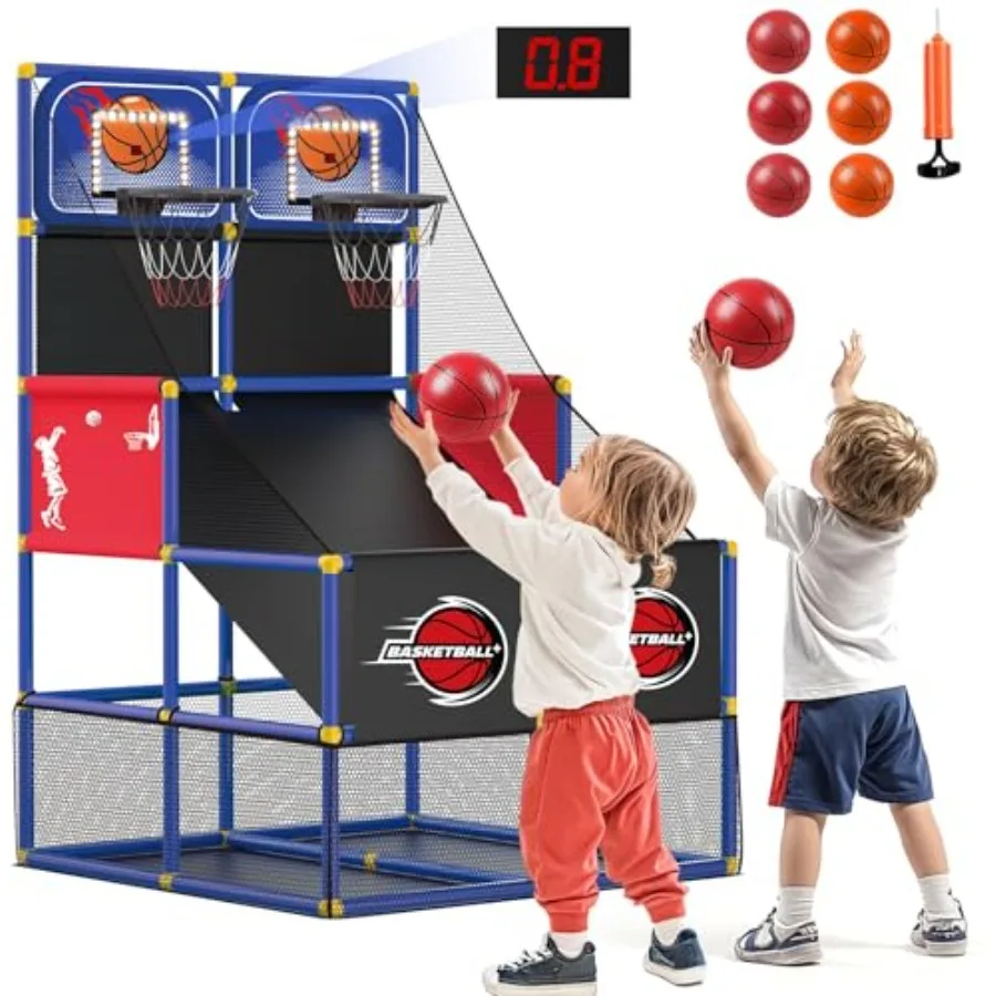 Double Basketball Hoop Arcade Game Set with 6 Balls Electronic Scoreboard LED Light Indoor and Outdoor Play Birthday/Halloween
Double Basketball Hoop Arcade Game Set with 6 Balls Electronic Scoreboard LED Light Indoor and Outdoor Play Birthday/Halloween