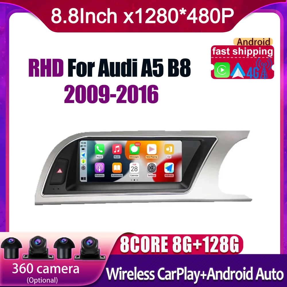 RHD 8.8 Inch Android 14 Touch Screen For Audi A5 B8 2009-2016 Car Accessories Multimedia Carplay Monitors Speacker Radio Player
RHD 8.8 Inch Android 14 Touch Screen For Audi A5 B8 2009-2016 Car Accessories Multimedia Carplay Monitors Speacker Radio Player