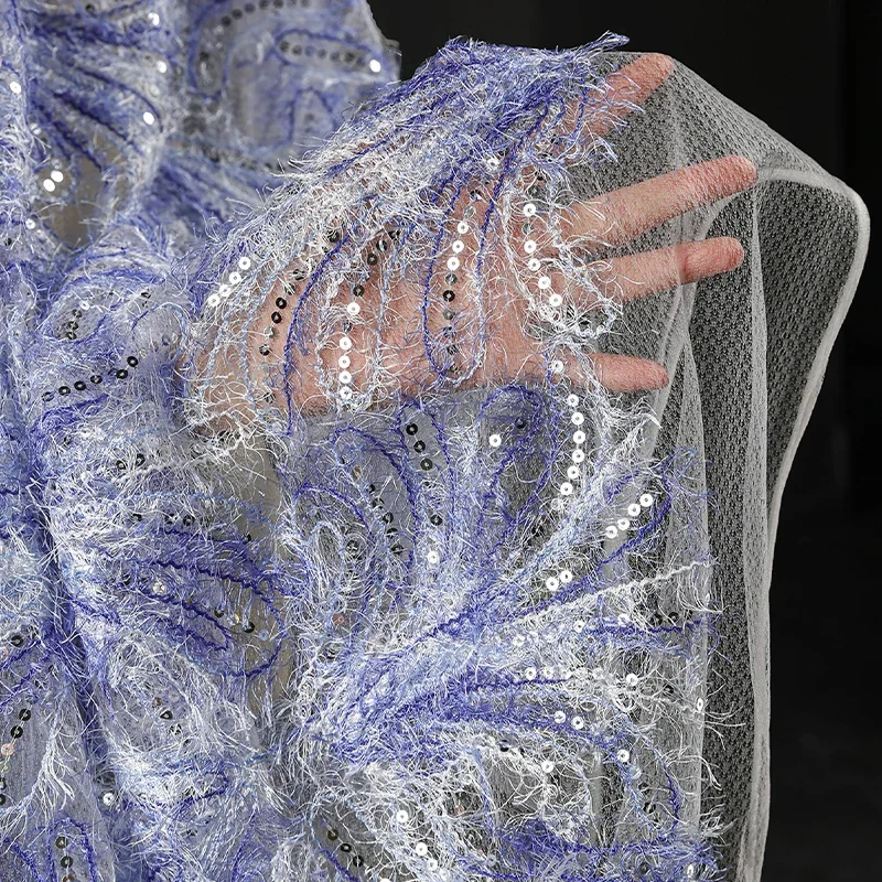50X125Cm Sequin Feather Embroidery Tulle Fabric with Fringe Sheer Fluffy Yarn Netting for Wedding Dresses Designer Gowns 
50X125Cm Sequin Feather Embroidery Tulle Fabric with Fringe Sheer Fluffy Yarn Netting for Wedding Dresses Designer Gowns