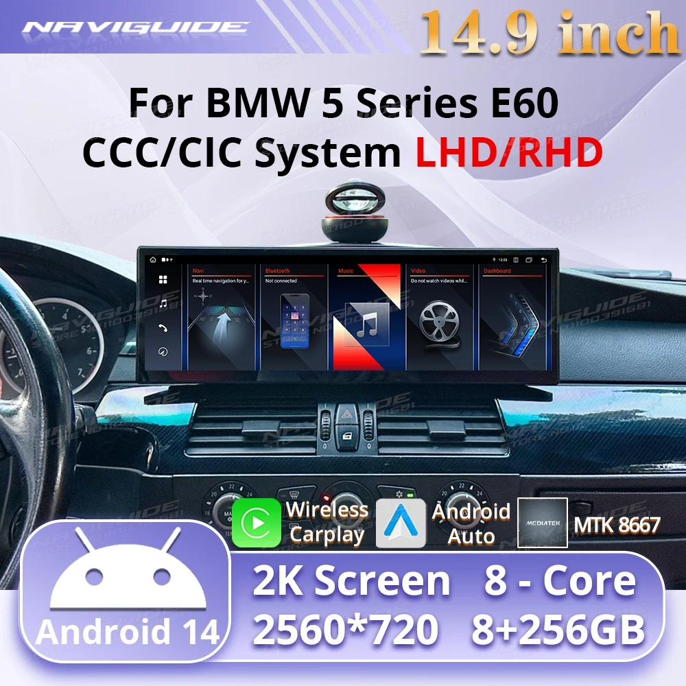 NAVIGUIDE 14.9'' Android 14 For BMW 5 Series E60 E61 CCC CIC System Car Multimedia Player Smart Car System Wireless Carplay Auto
NAVIGUIDE 14.9'' Android 14 For BMW 5 Series E60 E61 CCC CIC System Car Multimedia Player Smart Car System Wireless Carplay Auto