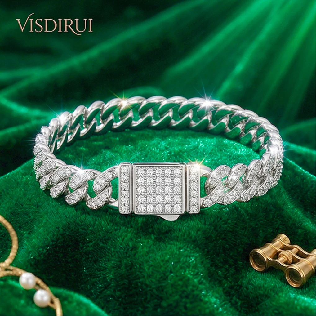 VISDIRUI D Color Moissanite Cuban Link Chain Bracelet S925 Sterling Silver Adjustable Length Hiphop Jewelry Men Women Gift
VISDIRUI D Color Moissanite Cuban Link Chain Bracelet S925 Sterling Silver Adjustable Length Hiphop Jewelry Men Women Gift