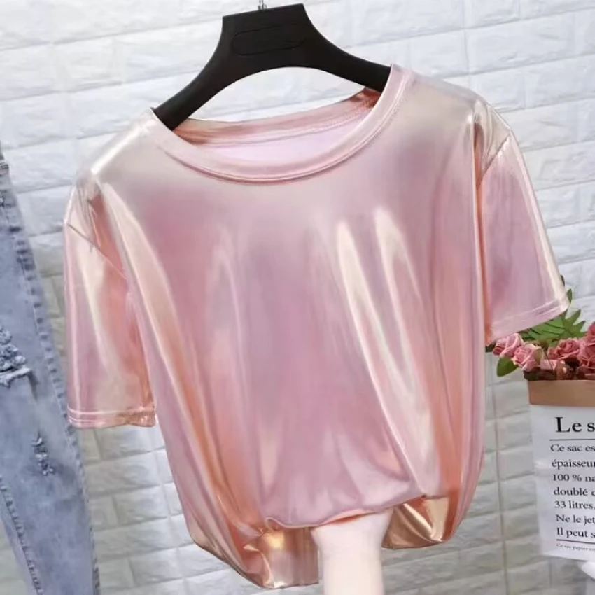 Women Metallic T-shirt Casual Shiny Tees Short Sleeve O Neck Glossy Harajuku Top Tee for Dance Party Rave Festival Clubwear
Women Metallic T-shirt Casual Shiny Tees Short Sleeve O Neck Glossy Harajuku Top Tee for Dance Party Rave Festival Clubwear