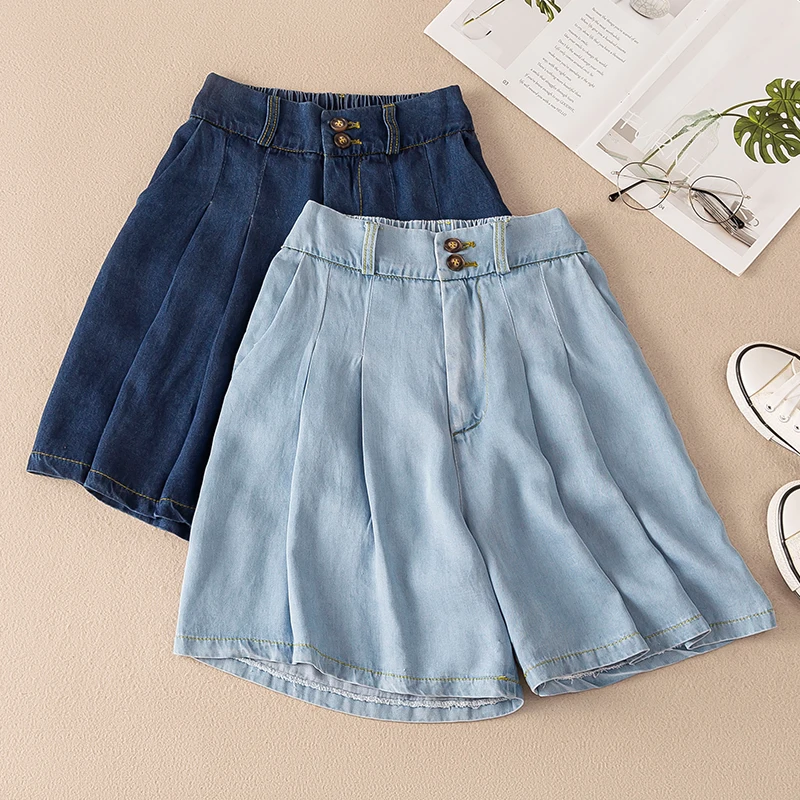 High Waist Ice Silk Denim Shorts Women Summer plus Size Wide Leg Pants Casual Style Blue Color Dream Qing Sha Po
High Waist Ice Silk Denim Shorts Women Summer plus Size Wide Leg Pants Casual Style Blue Color Dream Qing Sha Po