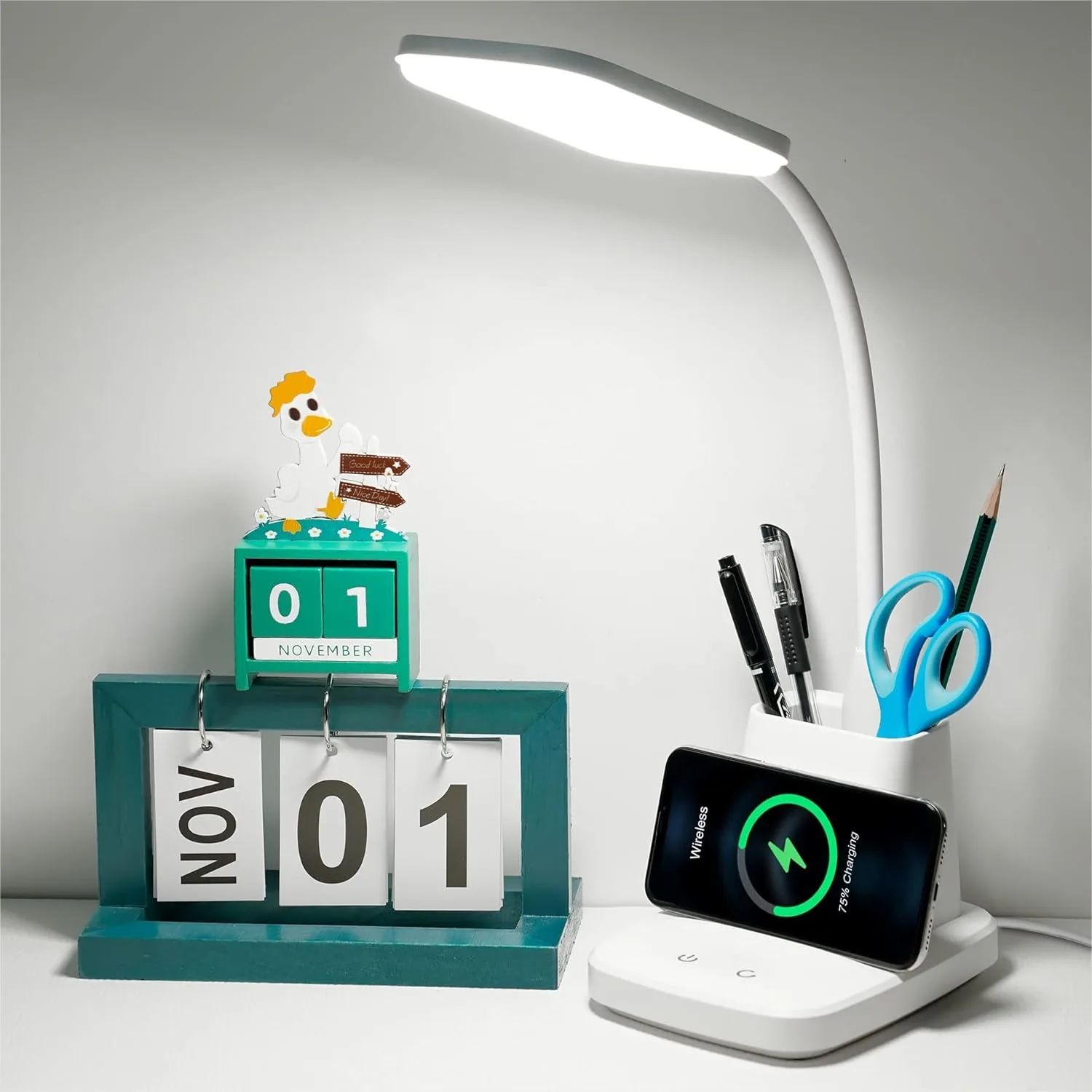 LED Desk Lamp with Wireless Charger, 3 Color Modes, 800 Lumens, Touch Control, Pen Holder, Dorm Room Home Office, Adapter
LED Desk Lamp with Wireless Charger, 3 Color Modes, 800 Lumens, Touch Control, Pen Holder, Dorm Room Home Office, Adapter