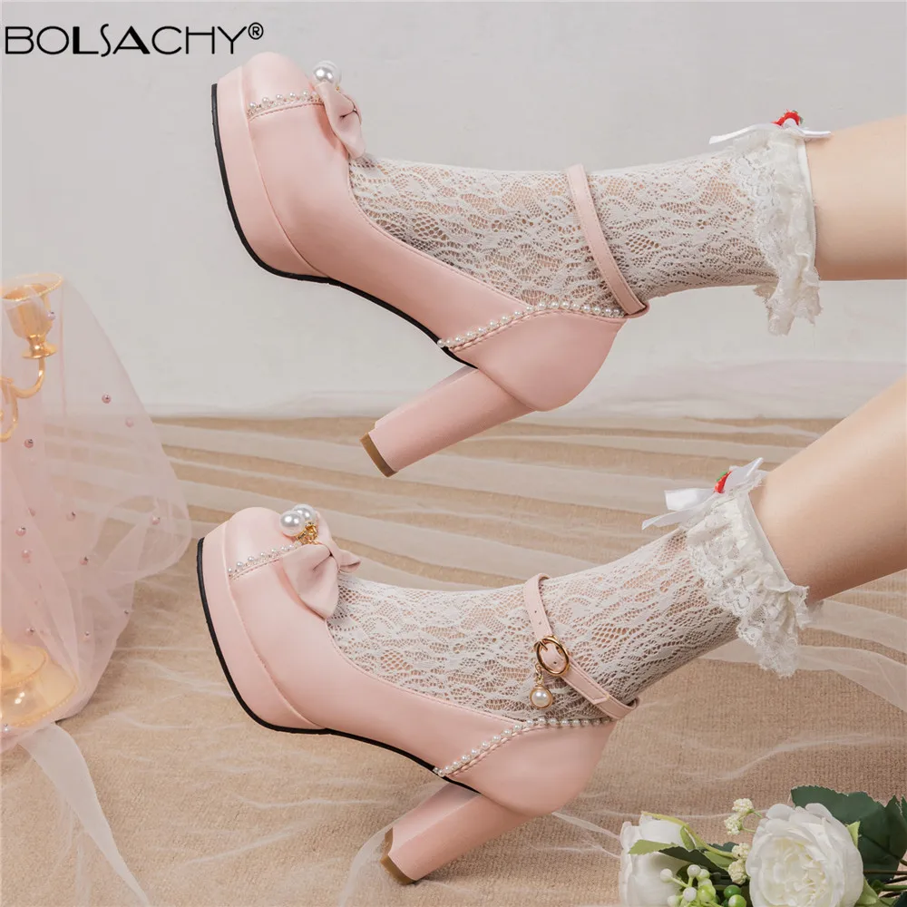 Ladies Heels Platform Cute Bow Lace Princess Mary Jane Lolita Shoes Party Wedding High Heel Buckle Women Pumps Girls Sweet 32-46
Ladies Heels Platform Cute Bow Lace Princess Mary Jane Lolita Shoes Party Wedding High Heel Buckle Women Pumps Girls Sweet 32-46