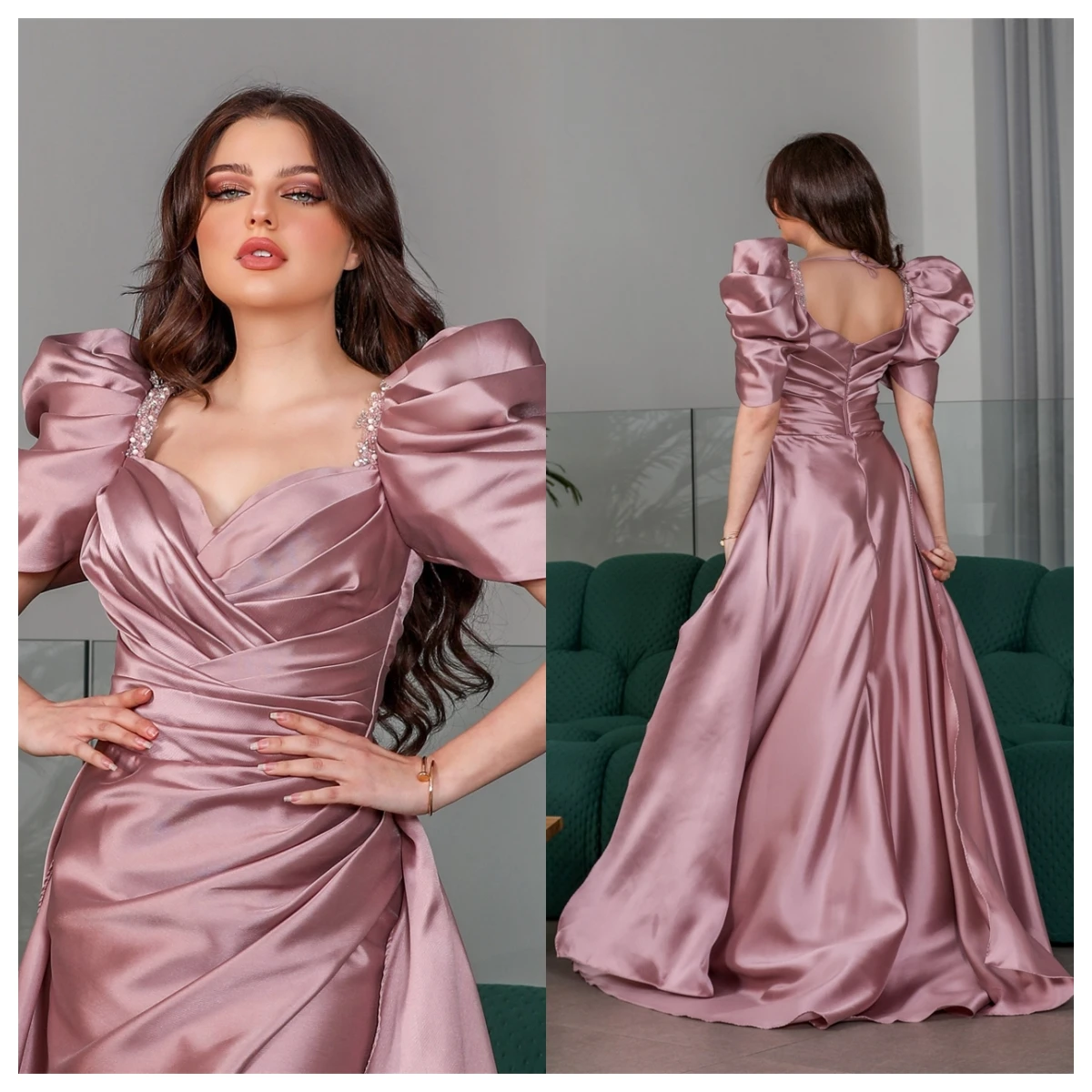 Customized Exquisite Pink Satin Evening Dress Square Collar Short Sleeves Homecoming Dress Fashion Special Occasion Gowns
Customized Exquisite Pink Satin Evening Dress Square Collar Short Sleeves Homecoming Dress Fashion Special Occasion Gowns