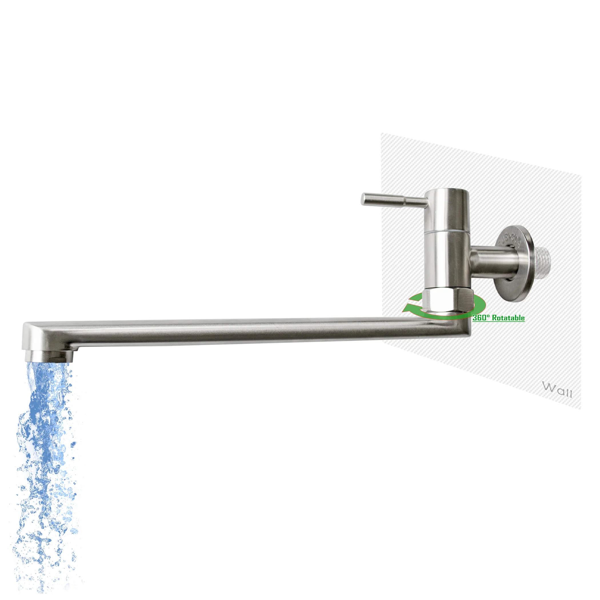 One Hole Single Handle Cold Water Wall Mount 304 Stainless Steel Rotatable Kitchen Sink Faucet w/ Tap Spout
One Hole Single Handle Cold Water Wall Mount 304 Stainless Steel Rotatable Kitchen Sink Faucet w/ Tap Spout