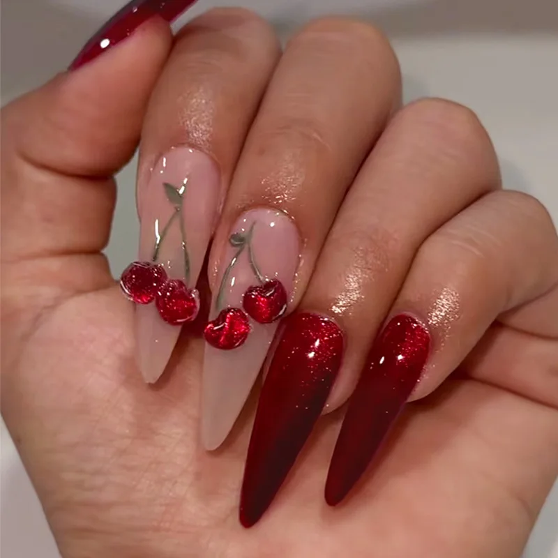 24PCS Stiletto False Nails with Cat Eye Cherry Elegant Nail Art Rhinestones Ice Clear Red Resin Cartoon Press on Nails High End
24PCS Stiletto False Nails with Cat Eye Cherry Elegant Nail Art Rhinestones Ice Clear Red Resin Cartoon Press on Nails High End