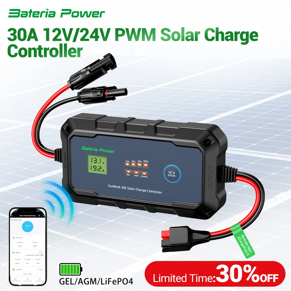 Контроллер заряда солнечной батареи 30А, 12 В, 24 В, ШИМ, встроенное управление BTAPP, интеллектуальная мощность батареи Plug and Play, портативный Max PV 900 Вт, 55 Вт
Контроллер заряда солнечной батареи 30А, 12 В, 24 В, ШИМ, встроенное управление BTAPP, интеллектуальная мощность батареи Plug and Play, портативный Max PV 900 Вт, 55 Вт